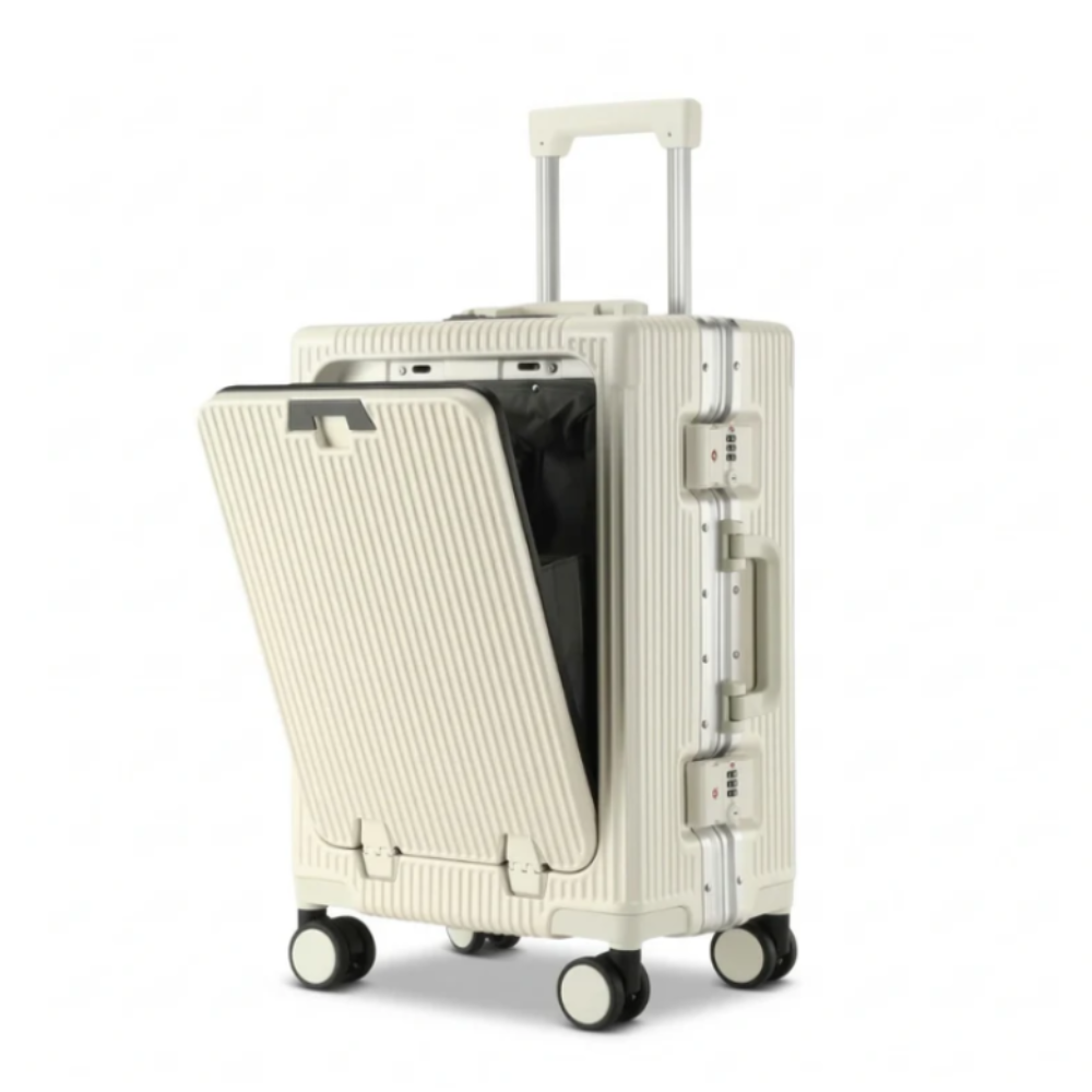 Valise Cabine Aluminium avec Ouverture Frontale et Port USB