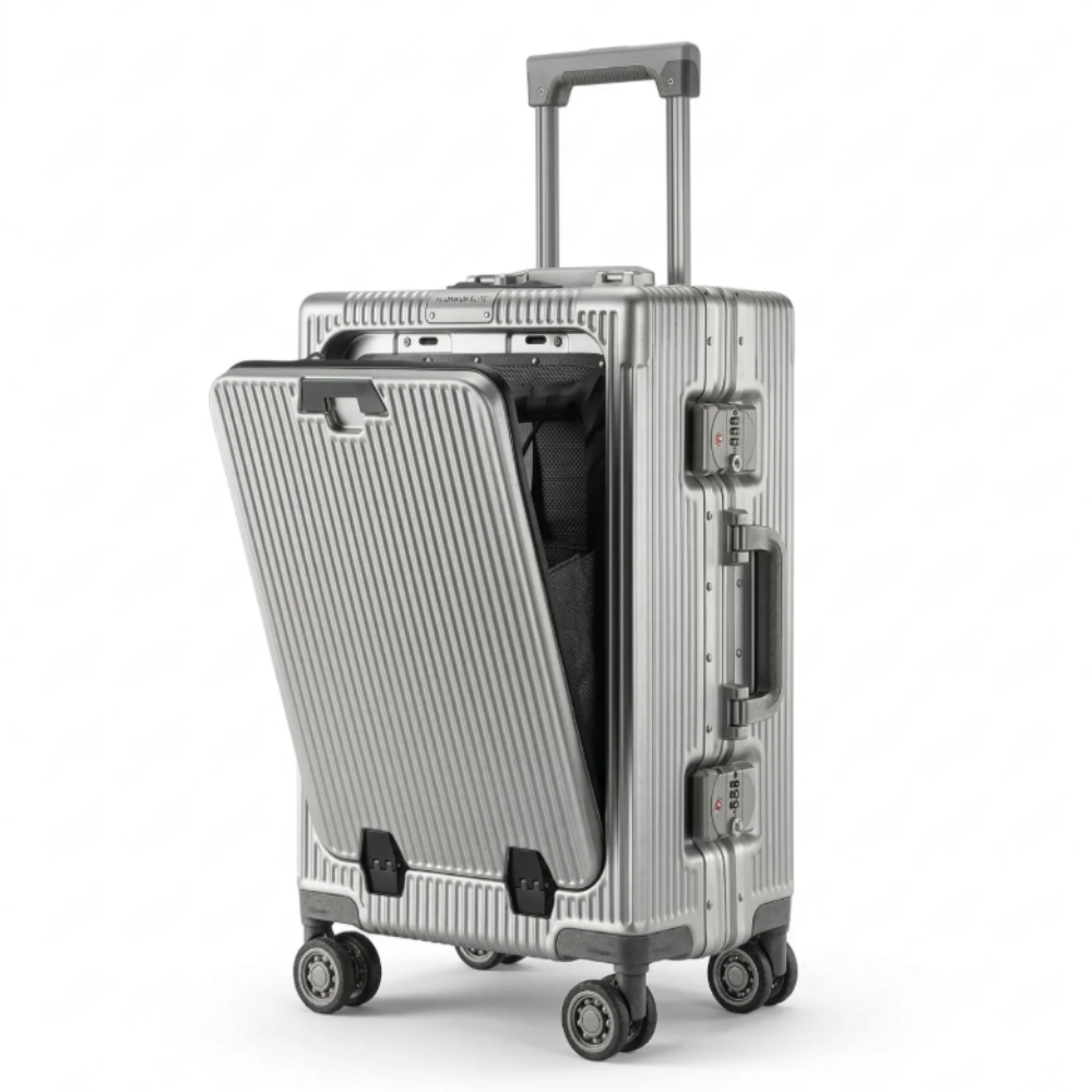 Valise Cabine Aluminium avec Ouverture Frontale et Port USB